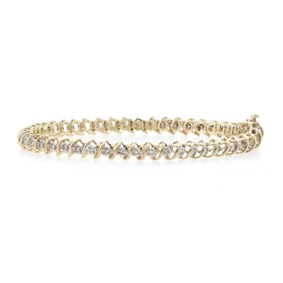Yellow Gold Diamond Tennis Bracelet 7 1/4" - 10k Round Brilliant Cut 1.00ctw - Picture 3 of 6